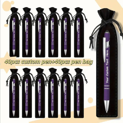 Custom Ballpoint Pens with Pencil Pouch Bulk Set, Personalized Ballpoint Pen Pack for Corporate Gifts