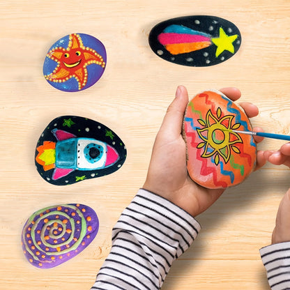 Glow Rock Painting Craft Kit with 10 Rocks, Paints, Brushes, Gems and Stickers in One- or Two-Pack Options