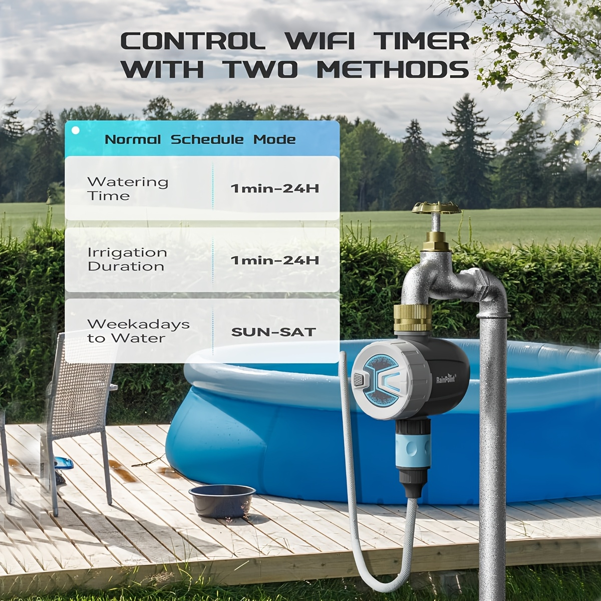WiFi Garden Watering Timer with Brass Inlet, App & Voice Control, Automatic Irrigation System