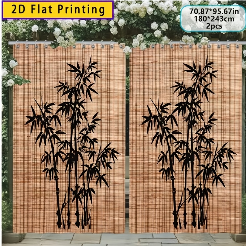 Blackout Curtains Chinese Bamboo Pattern Privacy Panels for Patio Balcony Garden Courtyard Tea Room Outdoor Indoor Minimalist Zen Decor