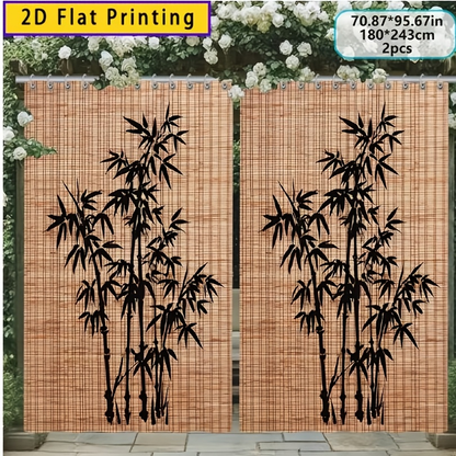 Blackout Curtains Chinese Bamboo Pattern Privacy Panels for Patio Balcony Garden Courtyard Tea Room Outdoor Indoor Minimalist Zen Decor