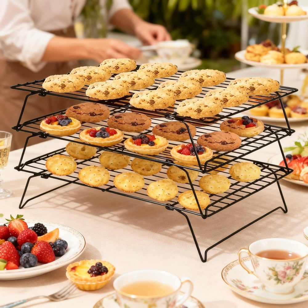 Foldable Cooling Rack for Baking, Stackable Wire Baking Rack with 4-Position Height Adjustment