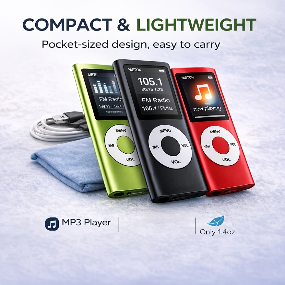Portable MP3 Music Player with 1.8" LCD Display, Compact Digital Audio Player with FM Radio, Voice Recorder