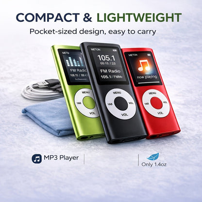 Portable MP3 Music Player with 1.8" LCD Display, Compact Digital Audio Player with FM Radio, Voice Recorder