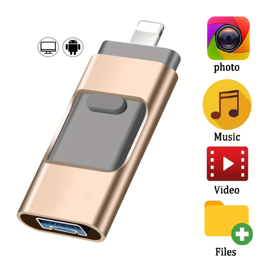 USB Flash Drive 4-in-1 USB 3.0 Multi-Port Memory Stick with 128GB or 256GB Capacity and Sliding Connector Design