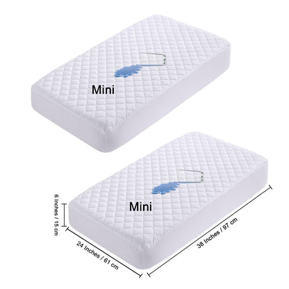 Mini Crib Mattress Protector Fitted Sheet 2 Pack, Quilted Breathable No Noise Baby Mattress Cover