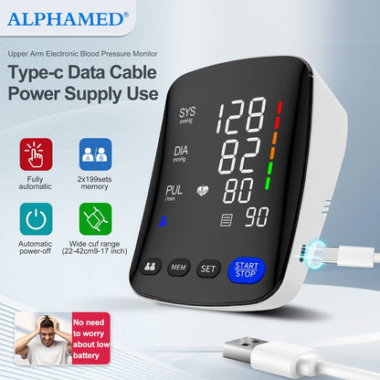 Blood Pressure Monitor Upper Arm - Digital BP Machine, Large Display, 2-4 User Memory 199 Readings