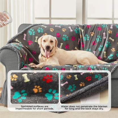 Pet Blanket, Reversible Liquid-Proof Coral Fleece Dog Blanket for Couch, Sofa & Bed, Furniture Protector