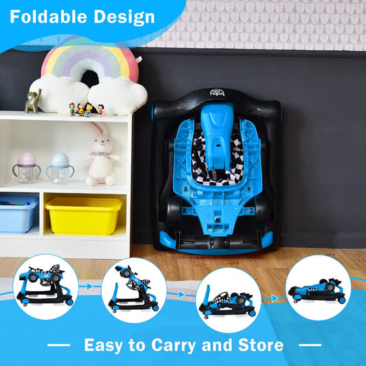 4-in-1 Foldable Baby Walker with Activity Toy Tray & Adjustable Height, Sit-to-Stand Push Walker for Infants & Toddlers