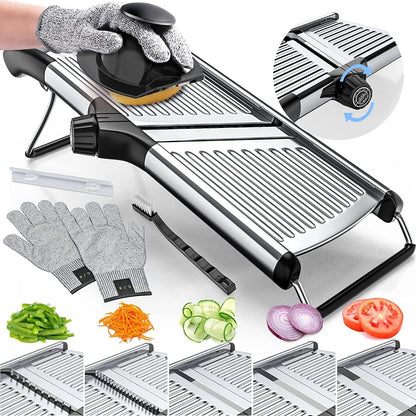 Mandoline Slicer 7-Blade Stainless Steel Vegetable Slicer with Adjustable Thickness & Safety for Home Cooking, Dining and Outdoor Meals