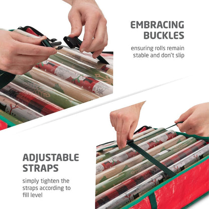Storage Bag, 40-Inch Holiday Organizer in Red or Green with Zipper Closure, Interior Pockets, Handles and Adjustable Straps