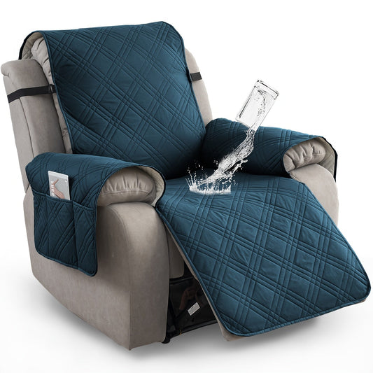 Chair Cover Quilted Recliner Throw with Side Pocket, Elastic Straps and Buckle in Ten Colors