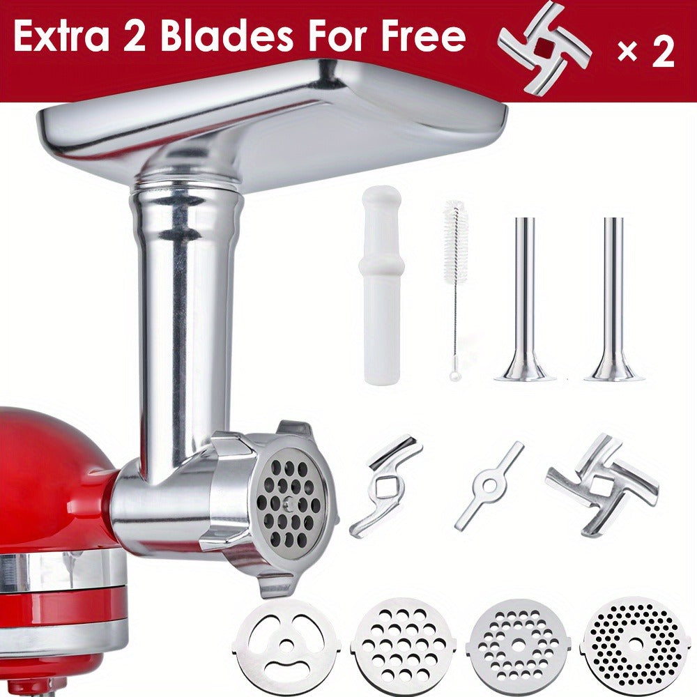 Metal Meat Grinder Attachment for KitchenAid Stand Mixers with 4 Grinding Plates 4 Blades for Home Cooking, Dining and Outdoor Meals