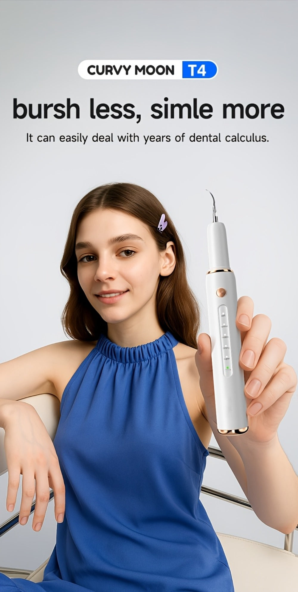 Ultrasonic Tartar Remover Electric Tooth Cleaner 5-Speed IPX6 Waterproof USB Rechargeable Dental Scaler