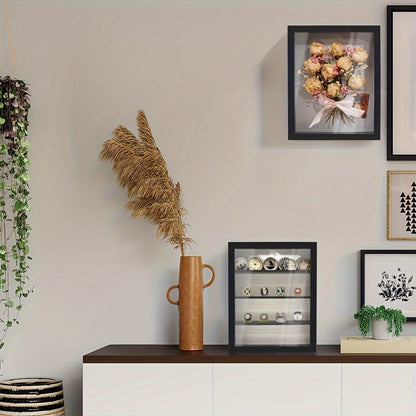 Shadow Box Frame 11x14 Large Memory Display Case with Linen Back – 4 Removable Shelves for Medals, Coins, Rings, Pins