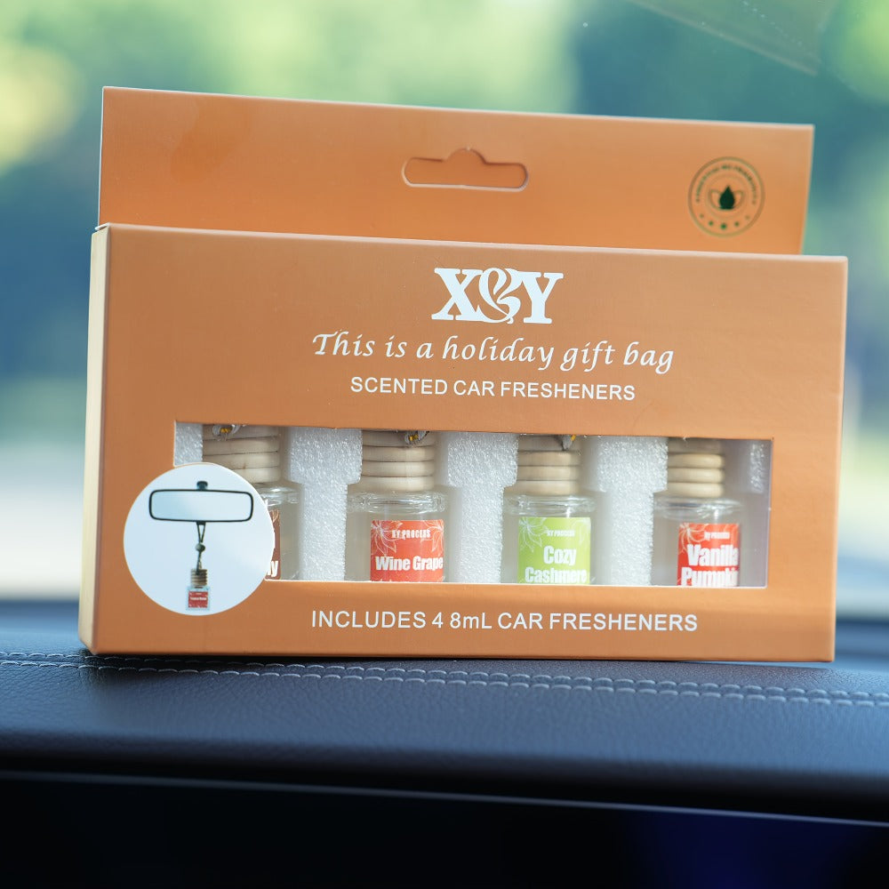 Car Air Freshener X&Y Four-Bottle Hanging Diffuser Gift Set with Eight available Style and Collection Options
