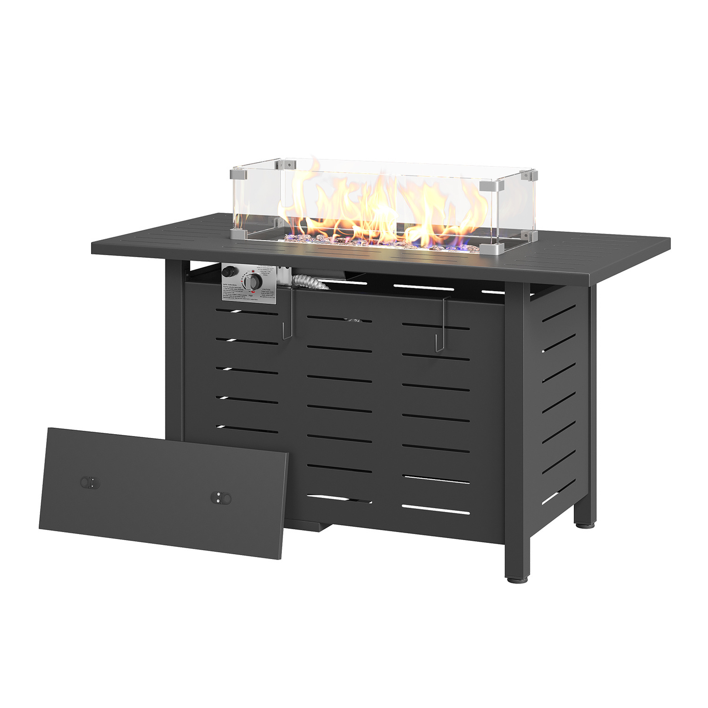 Propane Fire Pit Table Outdoor 50, 000 BTU Gas Fire Table with Lid Lava Rocks & Cover for Patio Backyard Deck Black Brown 40"/44"