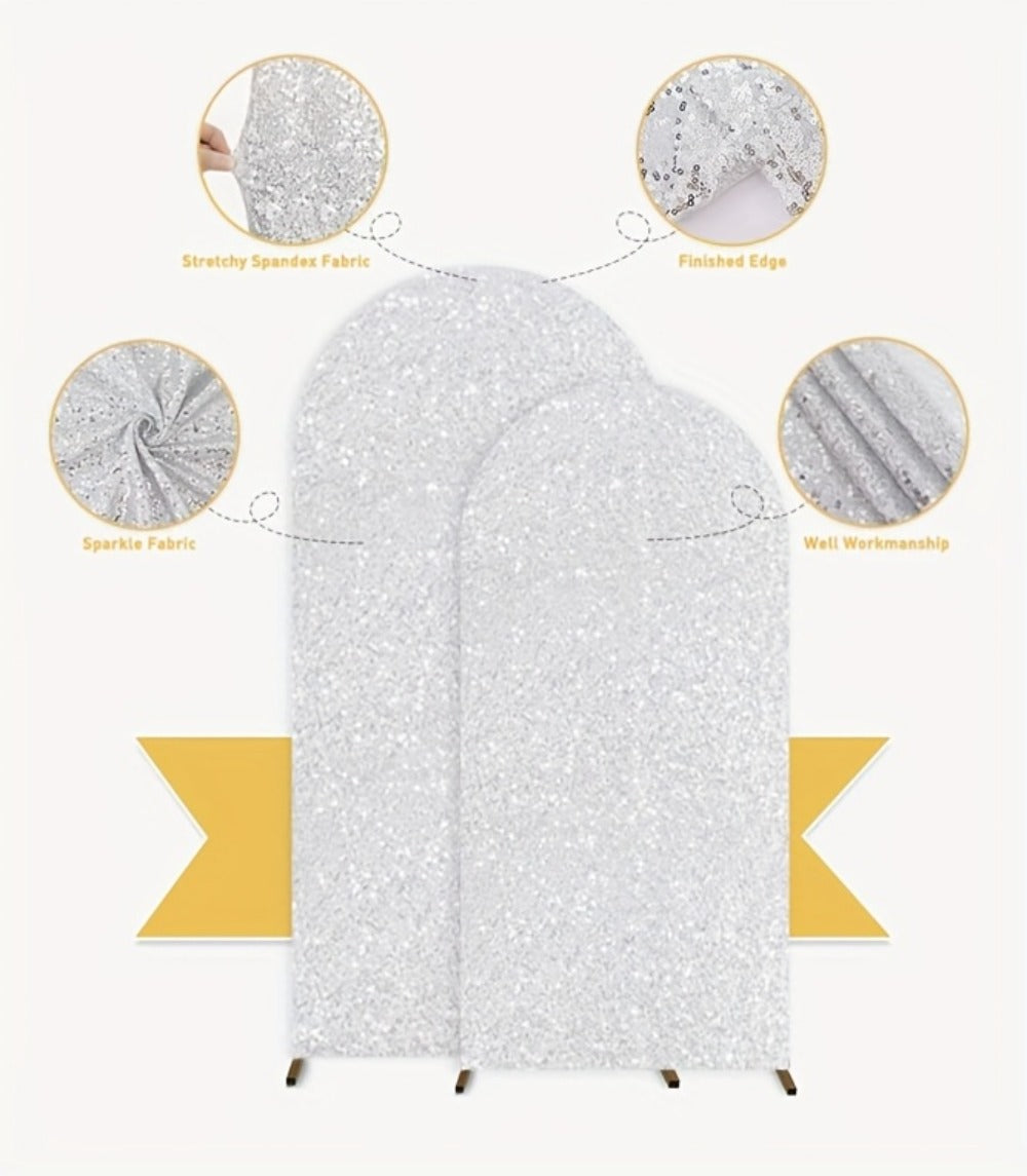 Glitter Sequin Arch Cover 2 Set 6Ft & 7.2Ft Metallic Spandex Payette Panel Wedding Arch Backdrop Cover for Wedding Ceremony, Birthday Party