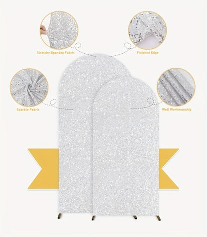 Glitter Sequin Arch Cover 2 Set 6Ft & 7.2Ft Metallic Spandex Payette Panel Wedding Arch Backdrop Cover for Wedding Ceremony, Birthday Party