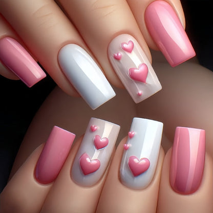 Press On Nails 96-Piece Almond Heart Glitter Four-Pack Set with Jelly Adhesive Tabs and Nail File