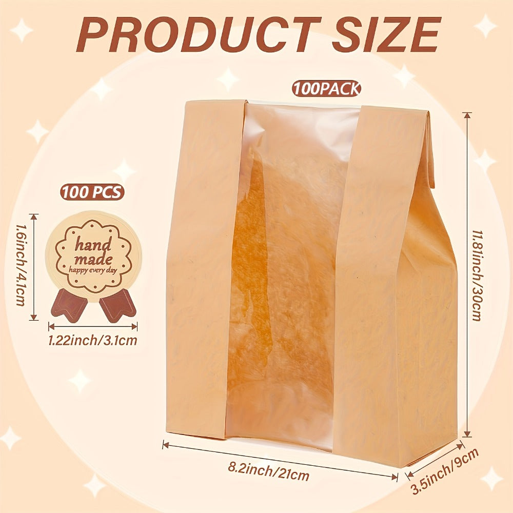 Bread Bags 100pcs Paper with Window 50% Thicker 13.7x8.2x3.7in Sourdough Homemade Bread for Entryways, Bedrooms and Living Spaces