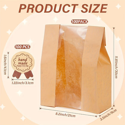 Bread Bags 100pcs Paper with Window 50% Thicker 13.7x8.2x3.7in Sourdough Homemade Bread for Entryways, Bedrooms and Living Spaces