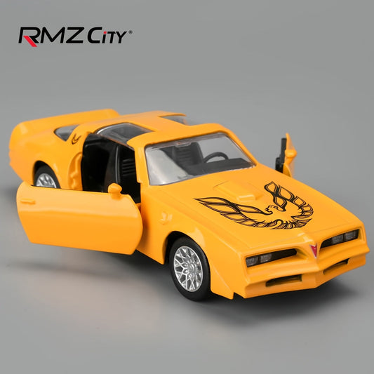 RMZ 1:36 Scale Pontiac Firebird Die-Cast Toy Car with Openable Doors & Pull-Back Action, Zinc Alloy Car Model with Display Base