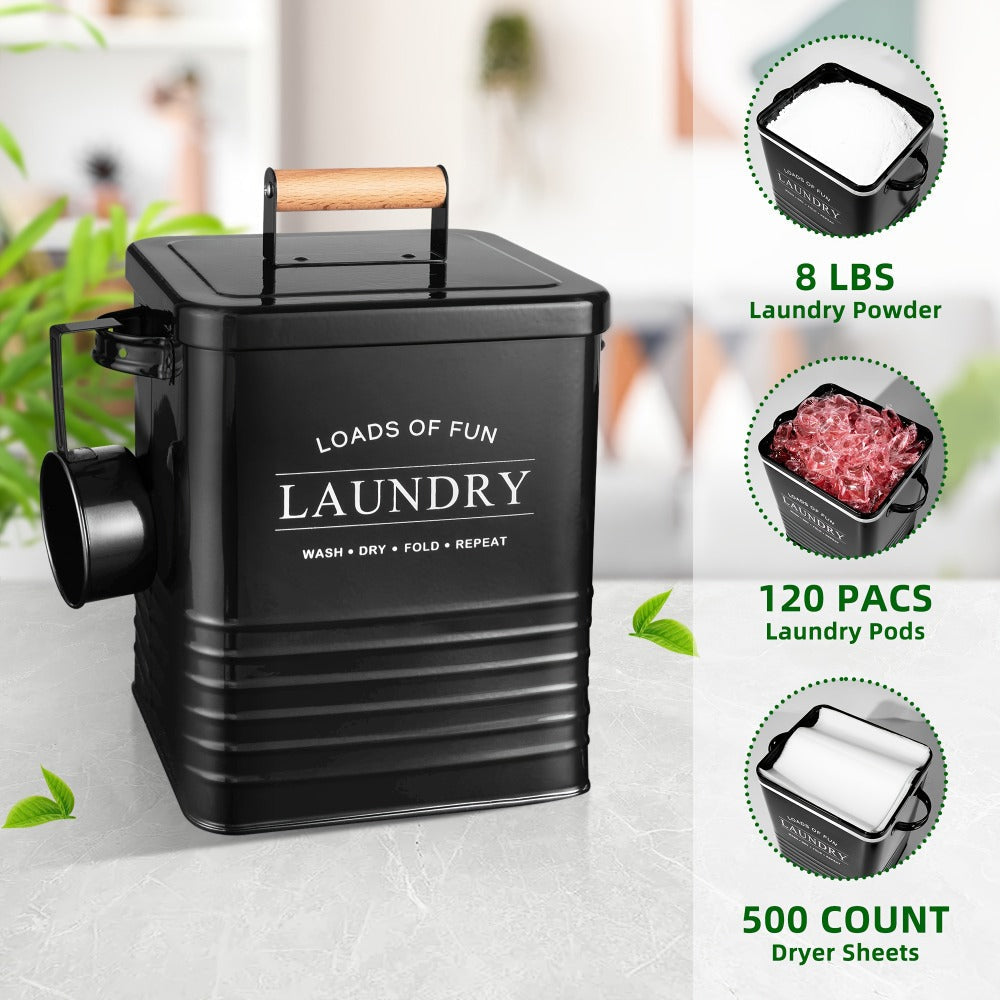 Laundry Pod Container & Dryer Sheet Holder Set with Scoop, Metal Farmhouse Laundry Room Organizer