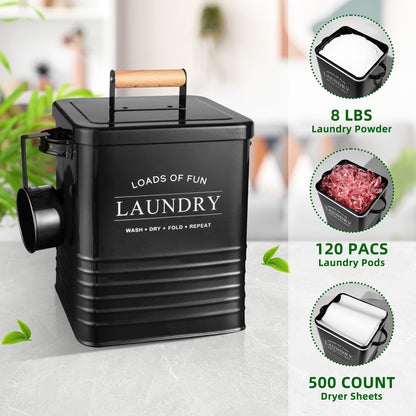 Laundry Pod Container & Dryer Sheet Holder Set with Scoop, Metal Farmhouse Laundry Room Organizer
