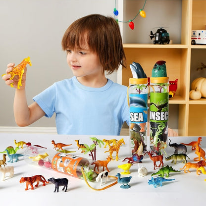 Animal Figures Toys for Kids 69pcs, 5-Set Nature World Mini Animal Figurines with Sensory Bin, Zoo