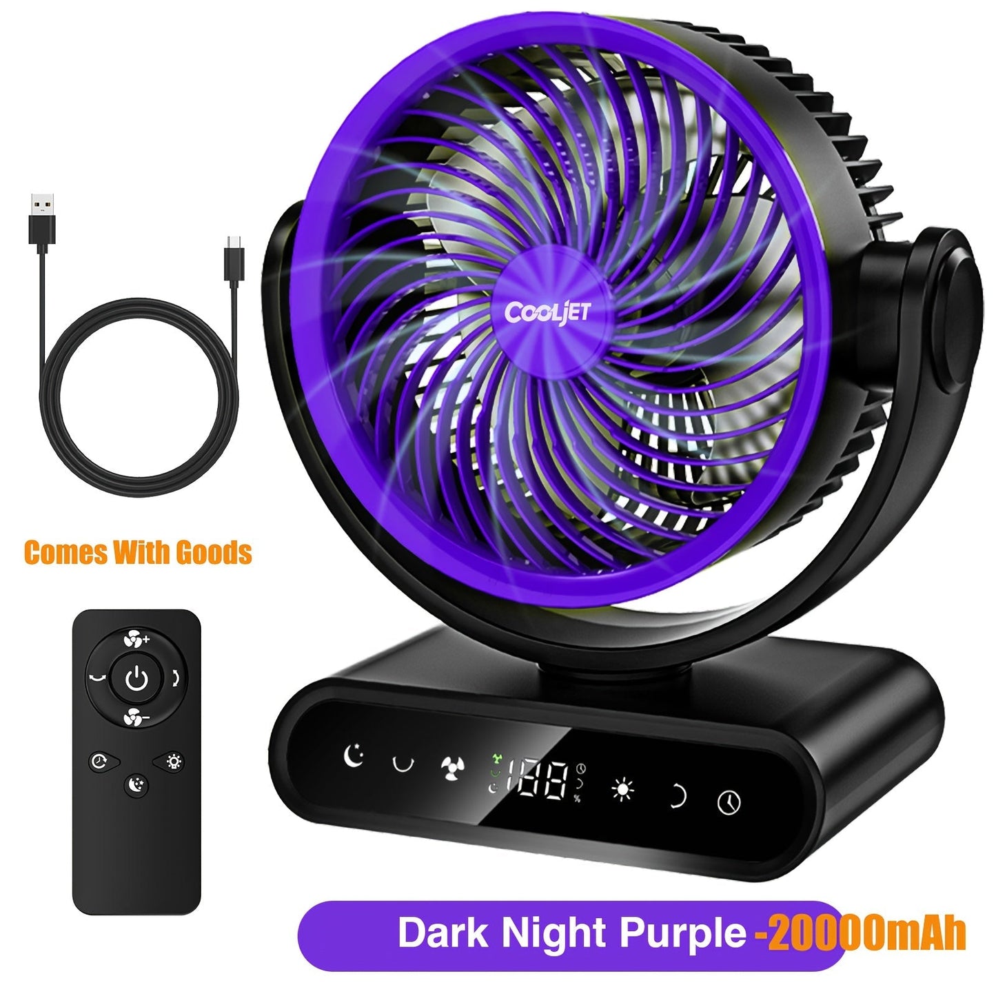 Camping Fan with LED Light Battery Powered 20000mAh 40000mAh 9-Inch 5-Speed Remote Control for Entryways, Bedrooms and Living Spaces