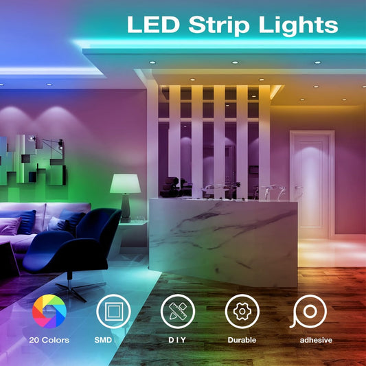50FT or 100FT RGB LED Strip Light with 44-Key Remote, 20 Colors and Eight Modes for Room and Event Decor