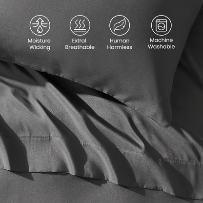 Cooling Fitted Sheet Bamboo Blend Ultra-Soft Deep Pocket Bed Sheet for Hot Sleepers Twin Full Queen King Size Machine Washable Breathable