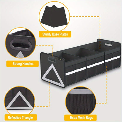 30-Inch Foldable Car Trunk Organizer with Multi-Pocket Storage, Reflective Triangle and Black or Pink Finish