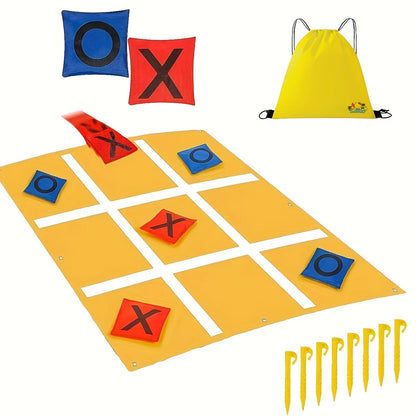 Giant Tic Tac Toe Bean Bag Toss Game Set Outdoor Lawn Game with 4.92ft Cloth 10 Bean Bags Ground Nails for Home and Salon Manicures