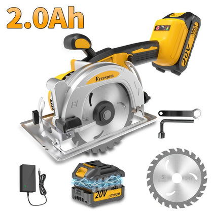 Brushless Circular Saw 5-Inch Kit 6900RPM with Battery & Charger, 45° Bevel Cut, Up to 6 Saw Blades