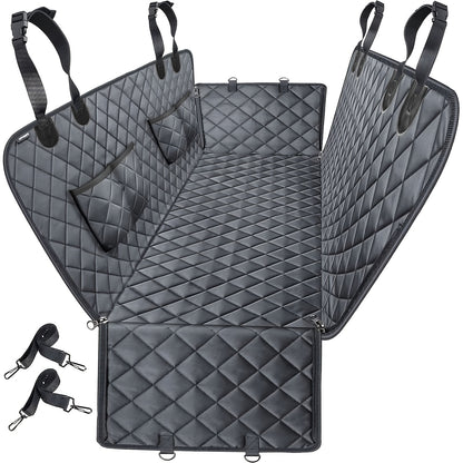 Dog Car Seat Cover Pet Hammock for Back Seat, Waterproof Scratch-Proof Nonslip Dog Seat Cover with 4 Side Pockets