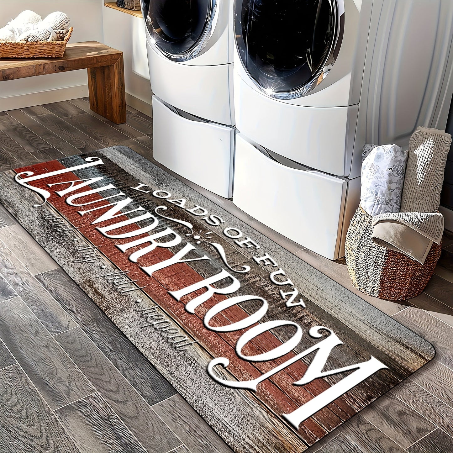 Farmhouse Laundry Room Runner Rug – Retro Kitchen & Bathroom Mat, Anti-Slip Floor Runner for Laundry Room