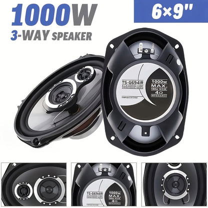 6x9 Inch Coaxial Car Speakers 1000W Max – 2-Way HiFi Full Range Stereo with Soundproof Enclosures, Bass Boost, Pure Copper Coil