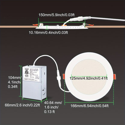 6 Inch LED Recessed Light 5CCT Selectable Dimmable – 12W 1050LM, 2700K-5000K, ETL Listed Slim Canless Downlight for Kitchen