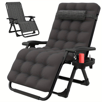 Zero Gravity Chair Outdoor Recliner – 440LBS Capacity, 4-Inch Thick Cushion, Upgraded Aluminum Lock, Cup Holder & Headrest, Breathable Mesh