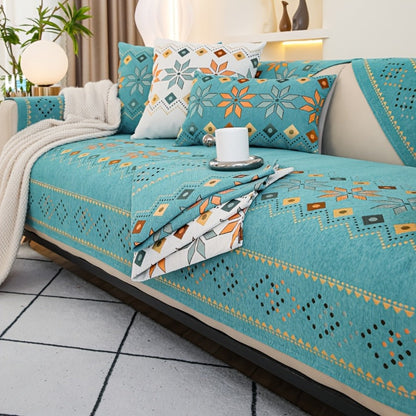 Sofa Cover Bohemian Chenille Jacquard Knit Sections for Seat, Armrest or Backrest with Model-Specific Size and Color Options