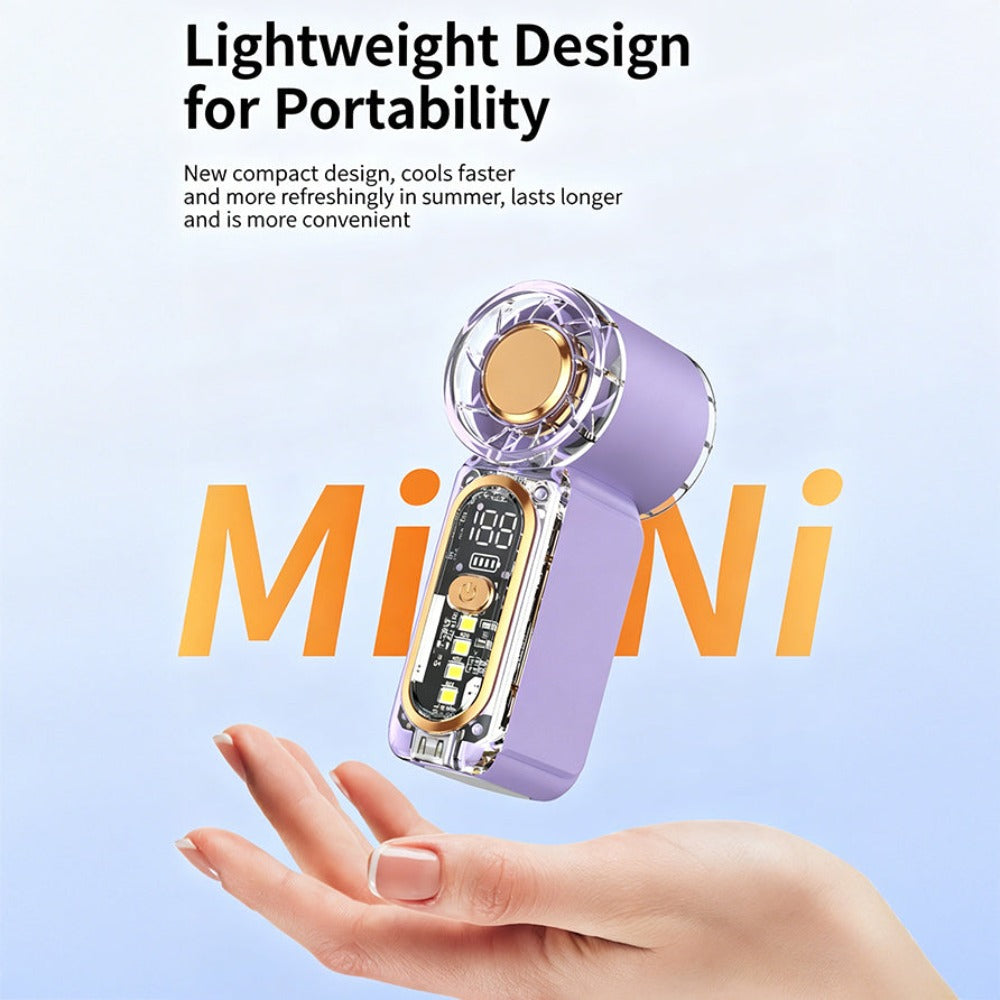 Two-Pack Mini Handheld Fans with 100-Level Digital Display, USB-C Cable, LED Light and Three Color Options