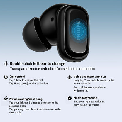 Wireless Earbuds Philips TAT2569 with Active Noise Reduction, Dual Microphones and Type-C Charging Case