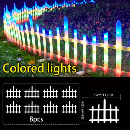 Solar Fence Lights Outdoor 8-Pack with Remote Control – LED White Picket Fence Border Lights Solar Powered
