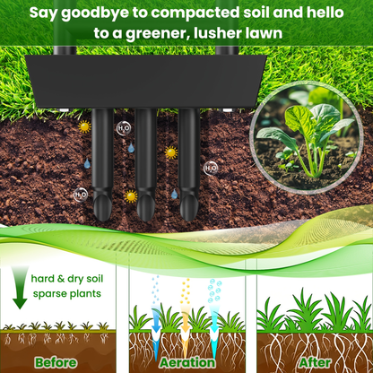 Step Spike Aerator 38" Three-Hole Core Aeration Tool, Labor-Saving Lawn Soil Loosener & Ventilation Device for Lawn Care