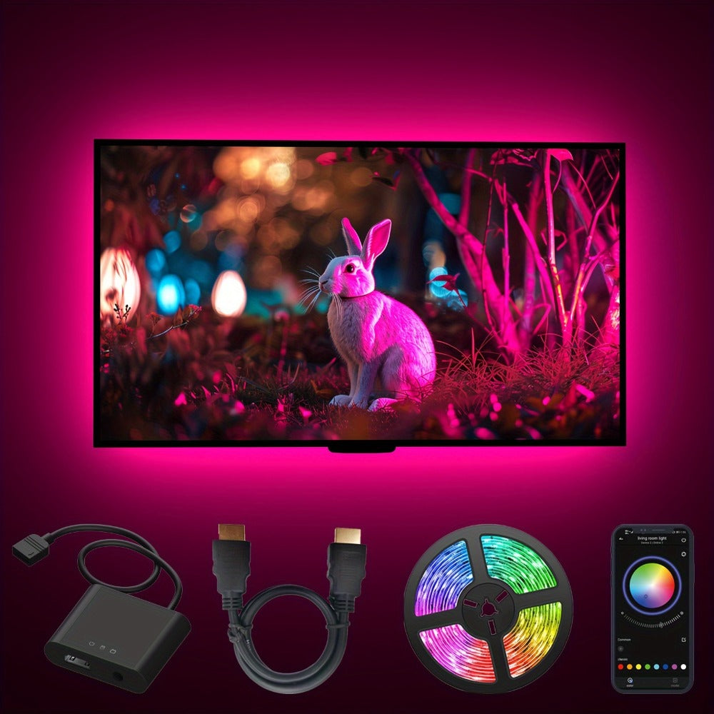 TV LED Backlight Screen Sync – App Controlled, Follows Audio Rhythm, Supports 4K30, 16.4ft for 32-80 Inch Indoor TV