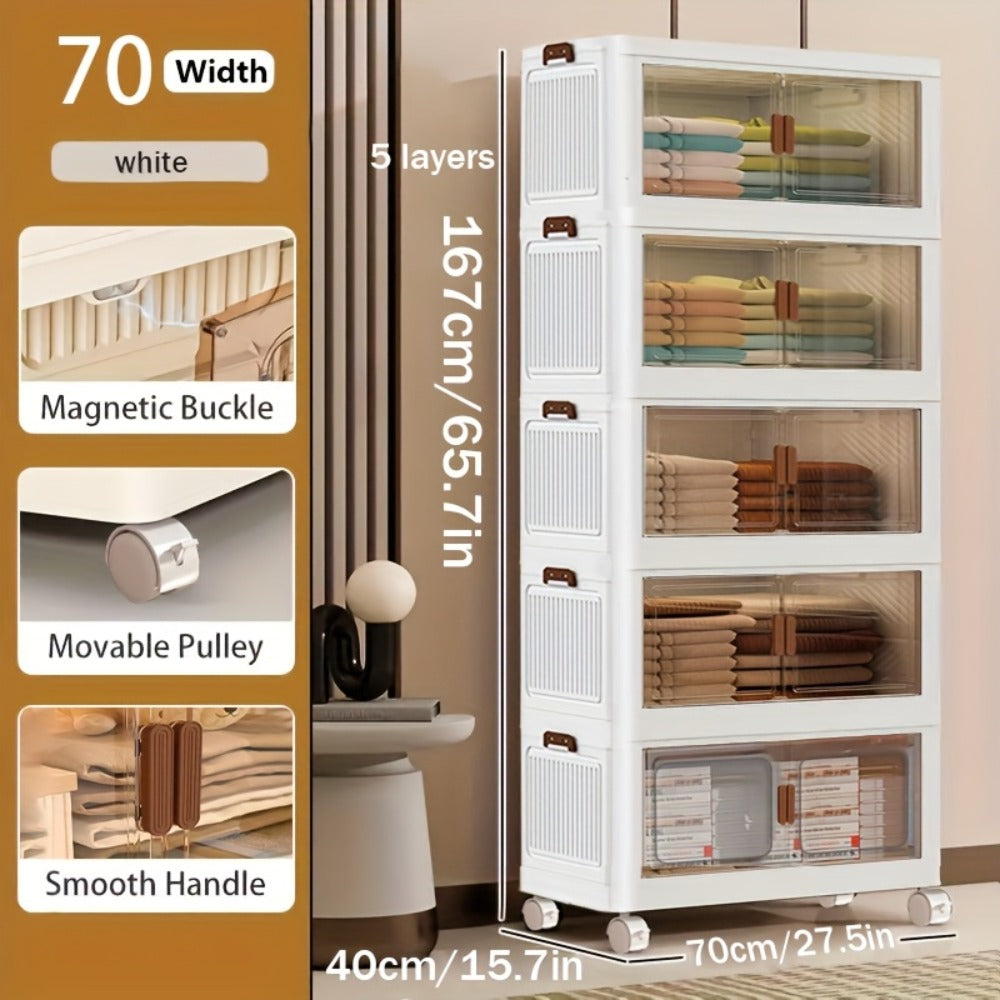 Storage Cabinet Collapsible Modular Locker with Magnetic Doors, Wheels and One to Five Layers