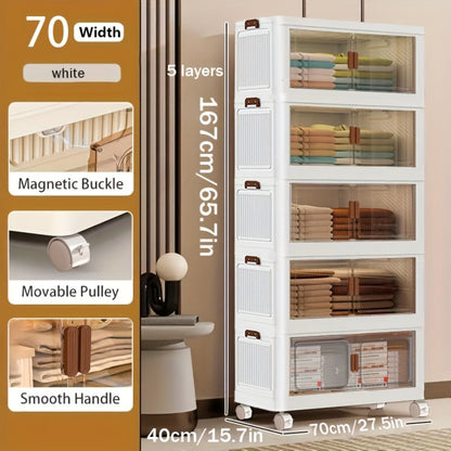 Storage Cabinet Collapsible Modular Locker with Magnetic Doors, Wheels and One to Five Layers