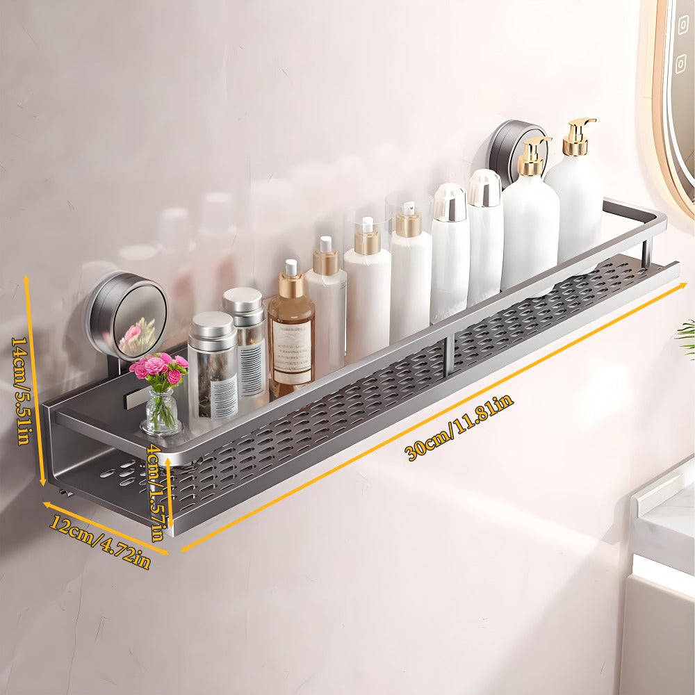 Suction Cup Shower Caddy with Towel Holder Bar, Wall-Mounted Bathroom Shelf Organizer for Shampoo Soap, Heavy-Duty Floating Shower Shelves